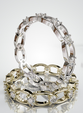 壹钻18K金圆形宝石链环满镶戒指