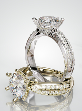 壹钻18K 金圆形主石六爪交叉宽臂满镶戒臂轻奢婚戒小众精致食指戒