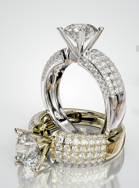 18K金圆形主石四爪镶三排戒轻奢小众设计感婚戒可定制百搭食指戒