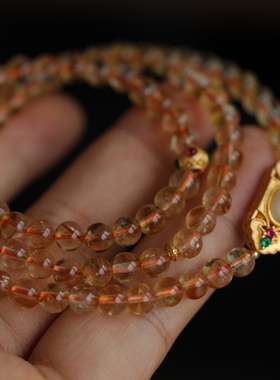 天然巴西黄水晶多圈搭配纯银鎏金镶嵌欧珀如意牌宝石级搭配两用款