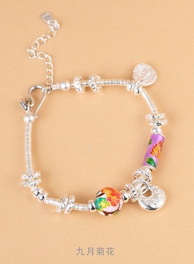 S925银十二月花神手链diy手工新款四月牡丹十月芙蓉一月水仙花