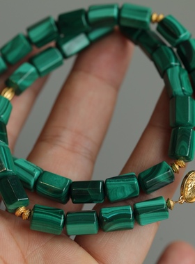 天然孔雀石直管项链搭配纯银鎏金黄财神纯银鎏金古法配珠精致大气