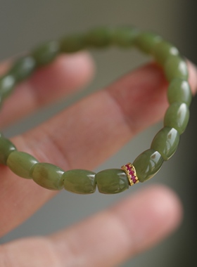 天然和田玉小米珠手链精美无杂裂搭配锆石配饰上手超美63