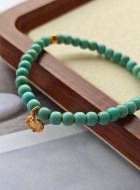 原矿高瓷绿松手串瓷度不错无任何优化佩戴养出来会是老油绿更好看