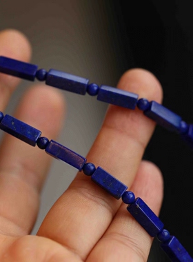 女青金石直管项链纯银鎏金