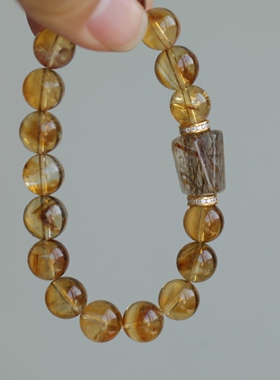 天然黄水晶手链搭配黑晶超磨面桶珠微镶锆石配饰简约而又高级64