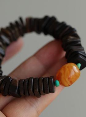 文玩风天然沉香手链搭配天然原矿松石隔珠天然老花蜡随形简约大气