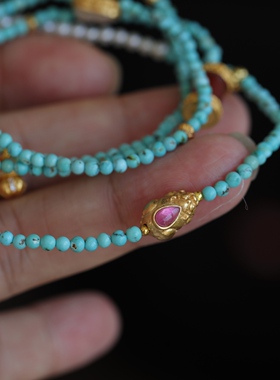 高端定制天然原矿松石多圈配纯银鎏金镶嵌和田玉葫芦配饰老玛瑙64