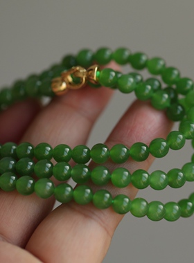 天然碧玉项链精美无杂裂的品质颗颗都是精品超美的阳绿配送证书62