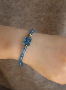 天然海蓝宝随形桶珠手链