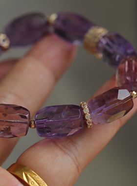 天然紫黄水晶磨面枣珠手串紫色锆石配饰微镶锆石配饰满满的高级感