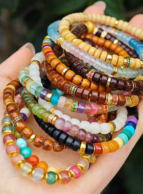 彩虹手链招财鼠实心鼠碧玺白玉菩提乌木多宝水晶手串尺寸约6mm