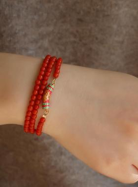 精品一枚天然南红锁骨链搭配天然原矿松石配珠珐琅彩简约中国风