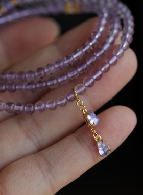 天然紫水晶多圈搭配淡水珍珠纯银鎏金镶嵌紫水晶葫芦吊坠