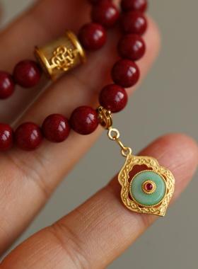 天然紫金砂手链搭配纯银鎏金镶嵌沉香桶珠天然翡翠吊坠高端定制