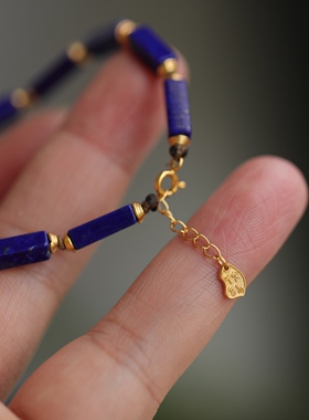 天然青金石直管手链配纯银鎏金镶嵌青金石配饰纯银鎏金平安喜乐63