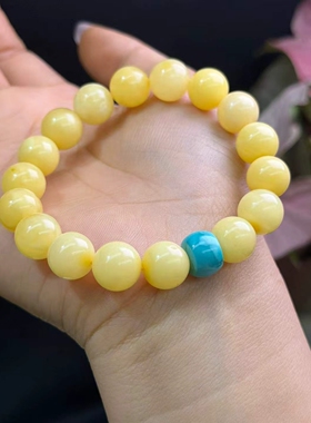 天然精美蜜蜡白花蜡手链搭配湖北原矿绿松石上手超美简约精致610