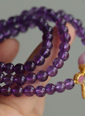 天然紫水晶多圈搭配天然紫锂辉配饰纯银鎏金碧玺红绿宝石白水晶坠