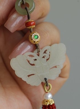 高端定制超美的压襟挂饰古色古香纯银鎏金如意挂扣搭配和田玉转环