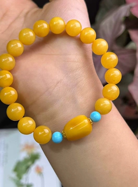 天然精美俄料鸡油黄蜜蜡手链搭配蜜蜡随形菱镁矿上手超美简约