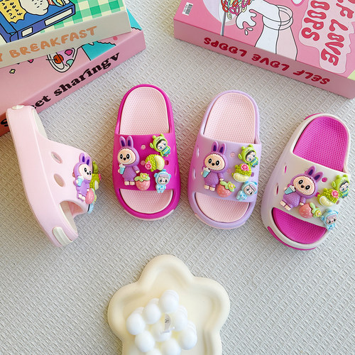 新款爆款卡通水果拉布布百搭男女童EVA拖鞋时尚双拼软底防滑凉鞋 - 图0