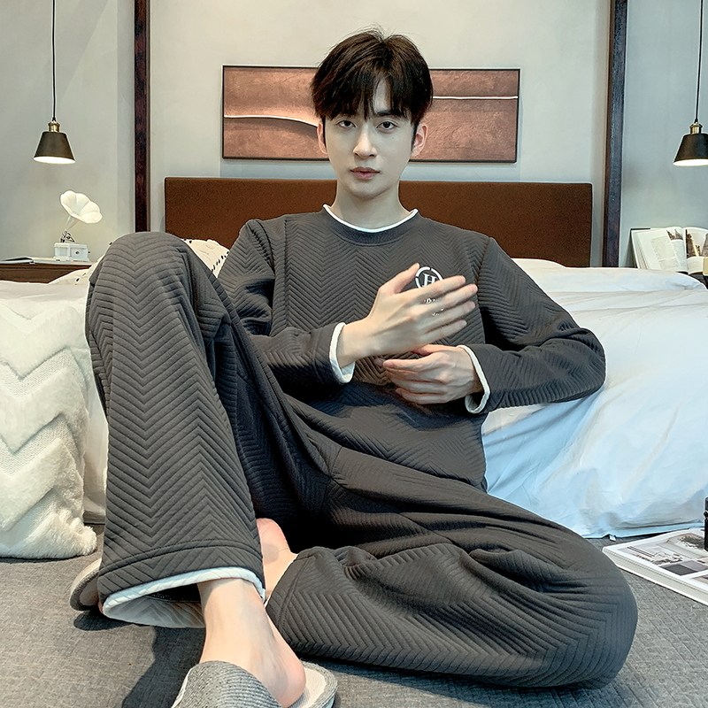 睡衣男士春秋加厚纯棉长袖圆领秋冬款全棉夹棉冬季大码家居服套装,淘宝优惠券,粉丝福利购,淘宝优惠卷