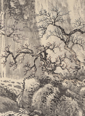 王翚观梅图清四王传统山水瀑布图复制品高清艺术微喷画心临摹画稿