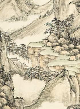 清代方琮松岩飞瀑图传统山水国画复制品高清艺术微喷绢本临摹画心