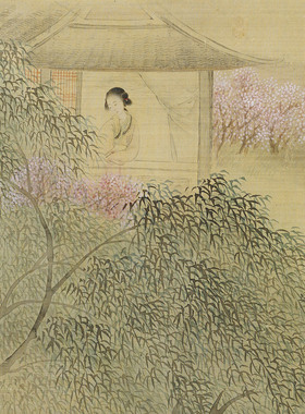 费丹旭人面桃花图清代人物风景图艺术微喷打印绢本画心临摹范本