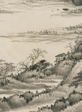 清代王鉴仿董源溪山图卷传统山水国画复制品高清艺术微喷绢本画心