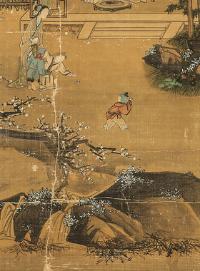 唐寅岁朝图水墨人物山水画国画