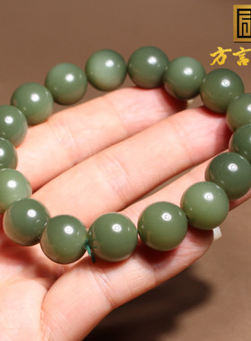 和田玉俄老料碧玉鸭蛋青猫眼手串
