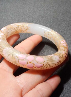 惊呆了方言和田玉老坑高白羊脂玉景泰蓝工艺56精品时尚宽条手镯s2