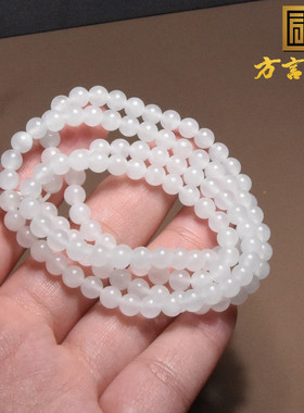 方言和田玉精品特色青海料羊脂白玉卡5mm圆珠手链多圈玉石项链A1