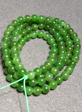 方言和田玉俄料冰底阳绿碧玉手串