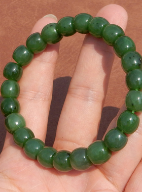 和田玉老俄料细润菠菜绿碧玉手串