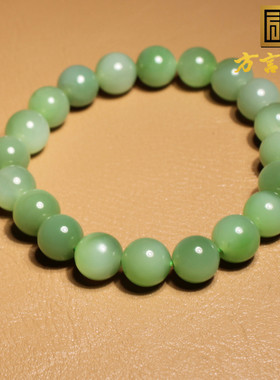 方言和田玉俄老坑料碧玉粉绿手串
