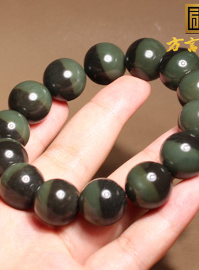 刷屏了和田玉精品新疆玉龙河双色沙枣青籽料16mm圆珠手串A1