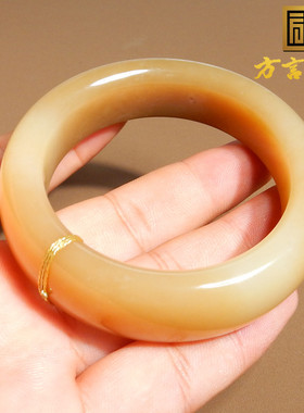 方言和田玉精品珍藏级新疆高脂油糯且末料糖玉55mm正装女士手镯X6