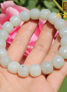 和田玉新疆白玉点墨青花籽手串