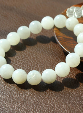 新疆和田玉籽料白青花圆珠手链