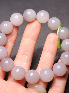 方言精品和田玉佩戴级青海老坑料细腻冰底粉紫色卡14mm手串手链O2