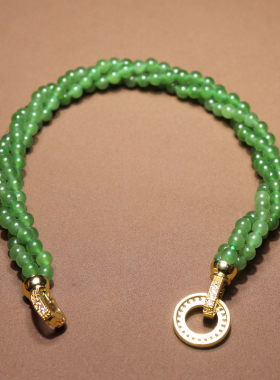 方言和田玉收藏级俄罗斯油润碧玉冰底阳绿色卡4mm多圈手串手链O2