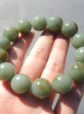 高品质方言和田玉老熟新疆且末山料蓝调带糖油润细腻16mm手串S