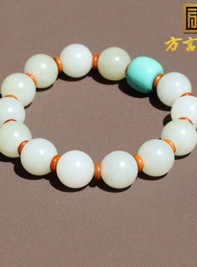 方言新疆和田籽料挂金皮白玉手串