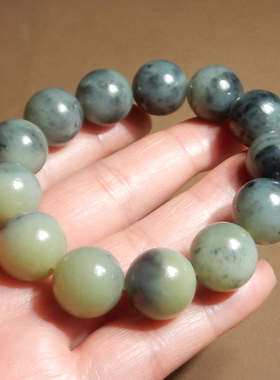 放漏了方言和田玉特色新疆青花籽料飘糖糖圆珠卡16mm精美手串X3