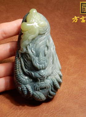 方言高糯原生蓝玉带黄口手把件