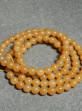 方言和田玉精品新疆细腻且末料黄金糖玉圆珠8mm108颗项链手串X3