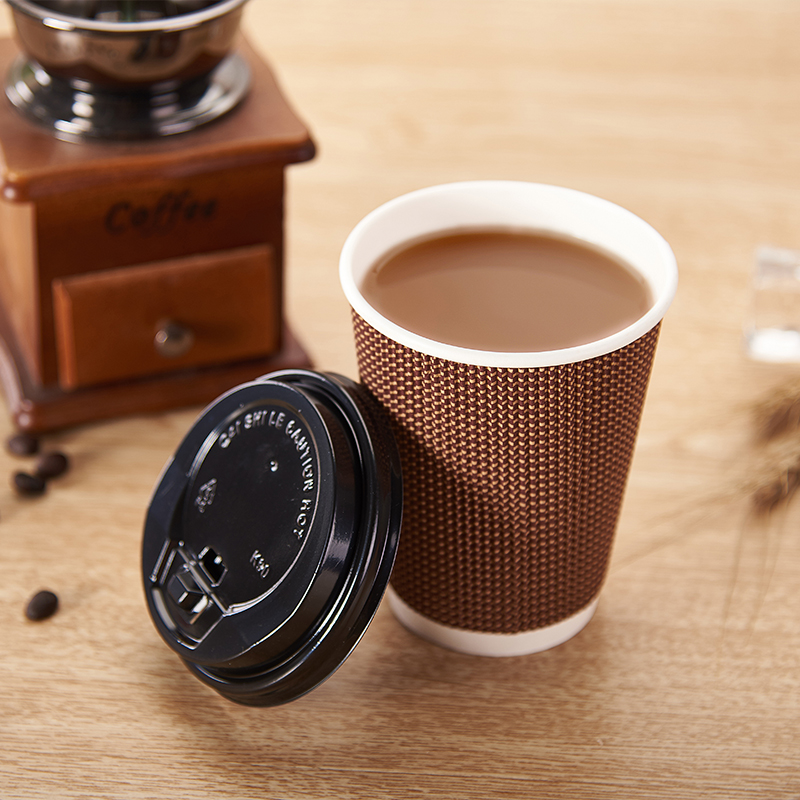 热饮杯一次性咖啡杯商用防烫高档瓦楞纸杯带盖打包奶茶杯子500只 - 图1