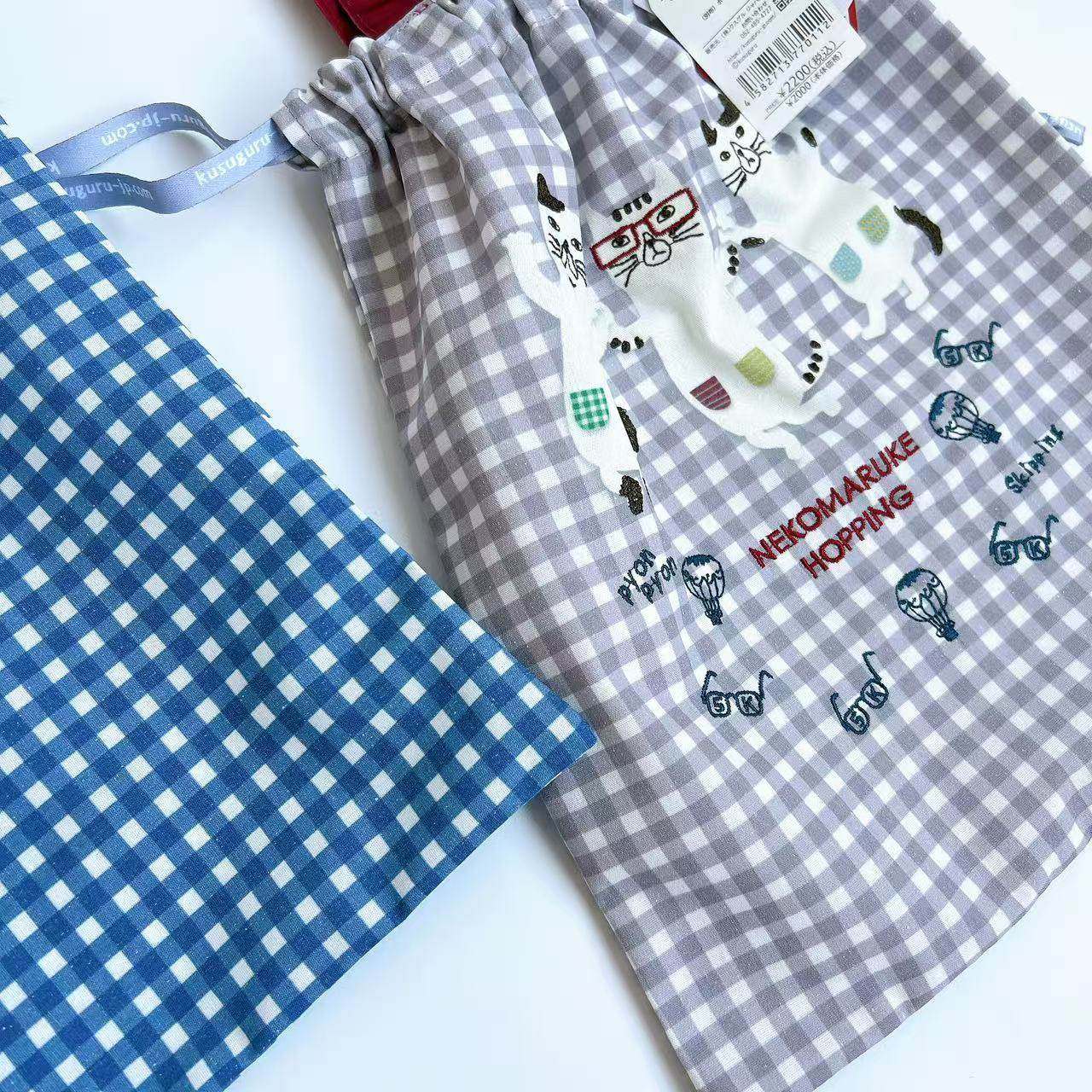 日本Kusuguru刺绣眼镜猫手提包手拎包补习包抽绳包帆布袋500,淘宝优惠券,粉丝福利购,淘宝优惠卷